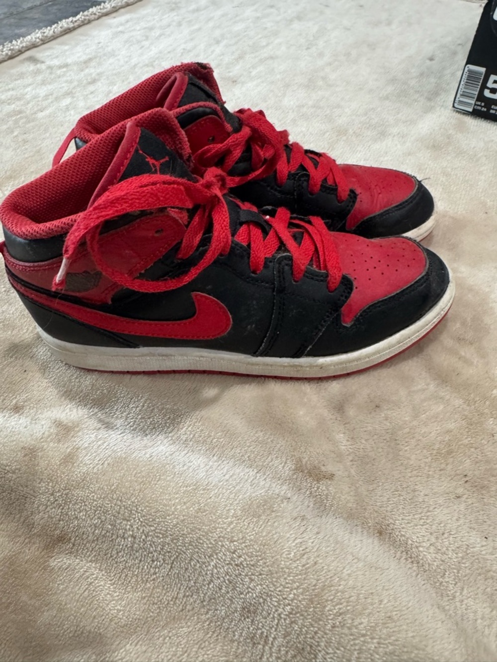 Jordan Kids Red and Black Mid-Top Sneakers